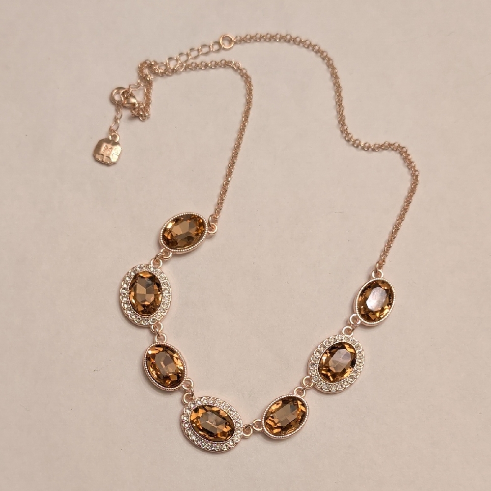Monet Rose Gold Tone Necklace with Rhinestone Accents